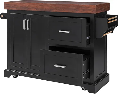 Miniatura 9 de LUMISOL Carrito de cocina con 2 cajones extra grandes, estante para especias y toallas, isla de cocina con escritorio de 3.5 pulgadas de grosor