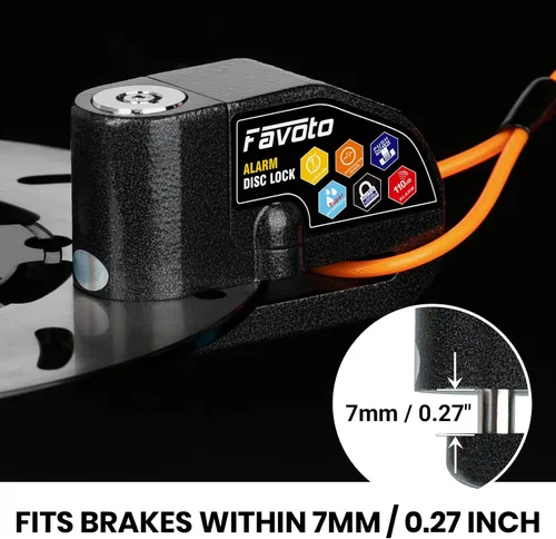 Miniatura 2 de Favoto Bloqueo de disco de alarma, 3 llaves y 18 baterías (5 años de disponibilidad), candado de freno de seguridad antirrobo impermeable de 110 dB
