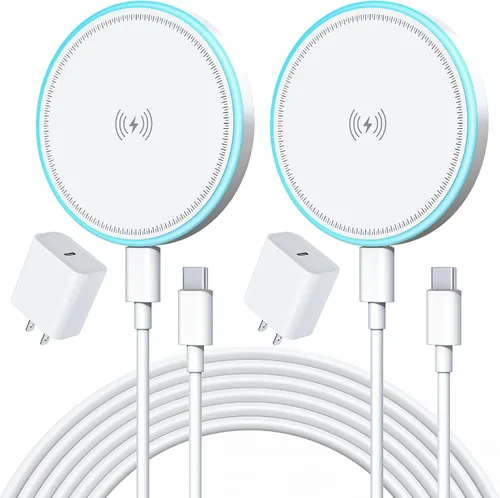 Paquete de 2 cargadores inalámbricos magnéticos de 15 W, almohadilla de carga rápida con adaptador de 20 W y cables de 6 pies para iPhone