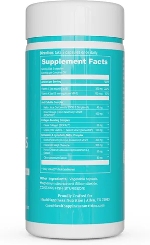 Miniatura 8 de UpNourish Suplemento para la salud de las venas y celulitis con colágeno de caviar, SOD DIMPLESS, MOROSIL, escoba de carnicero, castaño de indias