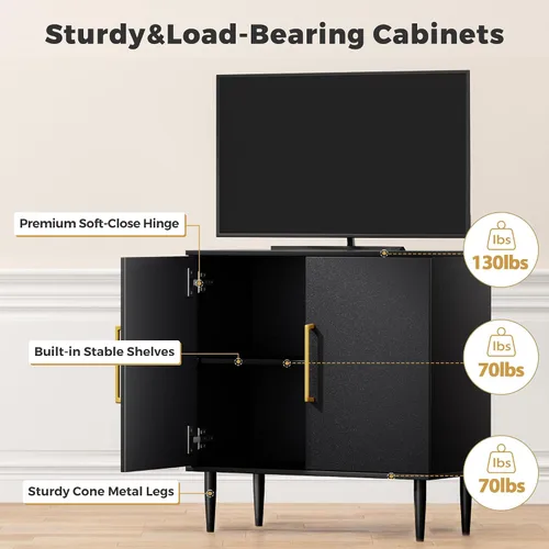 Miniatura 7 de Vrullu Gabinete de Almacenamiento Moderno, Gabinete de Buffet Independiente, Aparador Negro y Almacenamiento de Buffet, Muebles de Acento de Madera