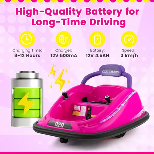 Miniatura 2 de OLAKIDS Coche chocador para niños pequeños, juguete eléctrico de 12V para montar con control remoto, vehículo a batería de carreras para bebé, Rosa
