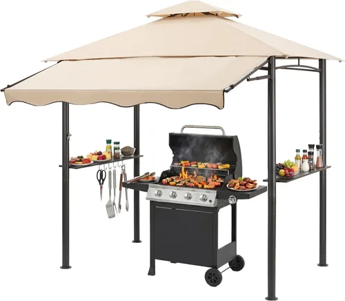 Miniatura 11 de CHARMELEON Gazebo de doble nivel para parrilla de 8 x 5 pies, tienda de campaña para patio y barbacoa al aire libre con toldo lateral extensible