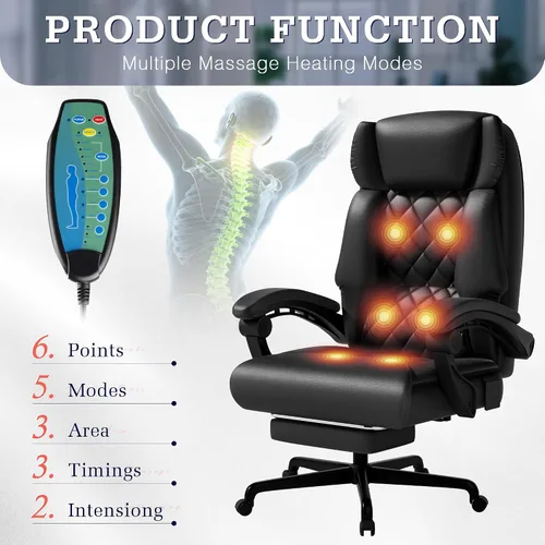 Miniatura 4 de Furmax Silla de oficina de masaje con reposapiés, 6 puntos de vibración, 400 libras, silla de oficina grande y alta para personas pesadas, silla
