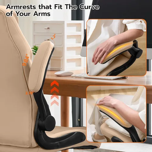 Miniatura 8 de Silla de Escritorio de Oficina, Silla Ergonómica para Computadora con Brazos Abatibles Acolchados y Soporte Lumbar Ajustable, Silla Ejecutiva