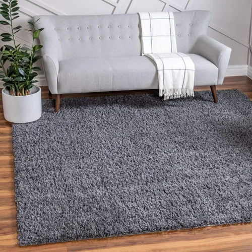 Miniatura 50 de Unique Loom Davos Shag Collection - Alfombra de área, color liso (4 pies 1 pulgada x 6 pies 1 pulgada, rectangular, color pimienta)