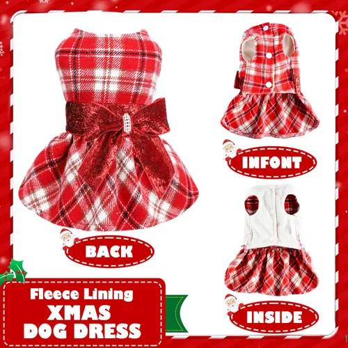 Miniatura 5 de Yikeyo Vestido suéter para perro, vestidos para perros pequeños, con forro polar, vestido de invierno cálido, lentejuelas, nudo de lazo, ropa a