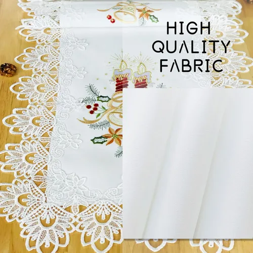 Miniatura 3 de Camino de mesa de Navidad 100% poliéster, bordado de encaje de Navidad, decoraciones de mesa de Navidad de 16 x 52 pulgadas, velas de pascua
