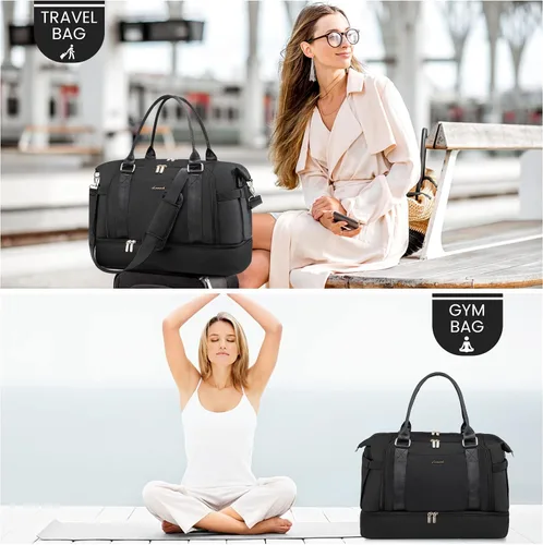Miniatura 2 de Bolsa de gimnasio para mujer LOVEVOOK Travel Duffel Bag con puerto de carga USB, Negro