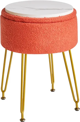 Miniatura 16 de IBUYKE Reposapiés otomano redondo de terciopelo teddy, mesa auxiliar de tocador de maquillaje, asiento de mesa de tocador de terciopelo, puf Negro