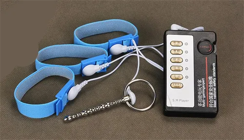 Masturbación masculina Metal choque eléctrico enchufe uretral anillo estirable del pene conjunto de choque eléctrico