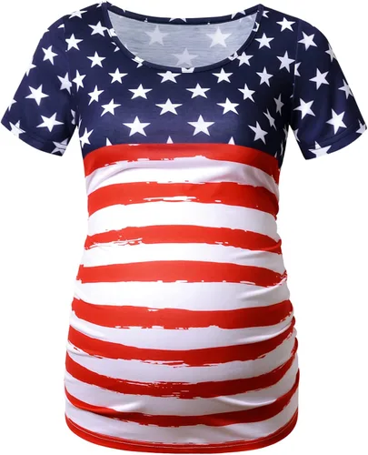 Miniatura 129 de GINKANA Blusas de maternidad de manga corta, diseño floral, fruncido, casual, para mamá, para embarazo