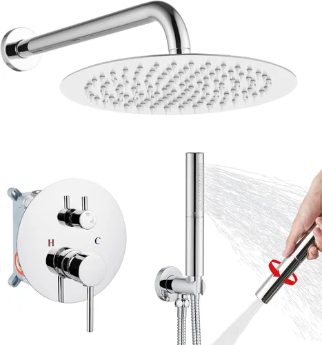 Airuida Accesorios de ducha de 2 funciones, juego de grifo de ducha montado en la pared para baño, ducha de mano de latón de alta presión con cromo