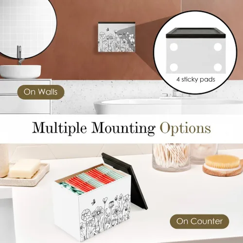 Miniatura 4 de Discreto soporte para tampones para baño con tapa de bandeja de tocador, organizador de tampones para baño para montaje en pared o encimera