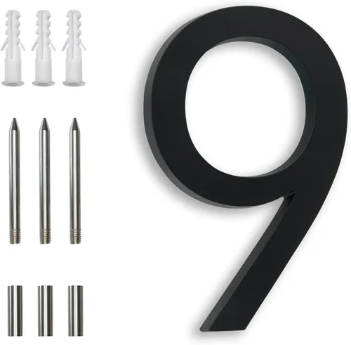 Miniatura 15 de Números de casa negros de 7 pulgadas, números de dirección de aluminio flotantes de montaje empotrado, números de metal modernos para casas, grande