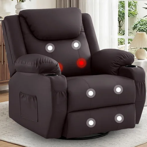 Miniatura 13 de Korser Silla reclinable de gran tamaño, reclinable giratorio de 360° para adultos, silla reclinable giratoria con calor y masaje, reclinable manual