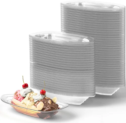 Miniatura 7 de Paquete de 50 botes divididos de plátano súper divertidos y reciclables. El mejor combo de cuencos desechables de 12 onzas + 8 onzas para helados.