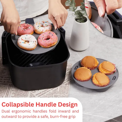Miniatura 5 de EM Juego de horneado de 4 piezas de forros de silicona para freidora de aire para pasteles, donas, gofres y brownies - Moldes de silicona
