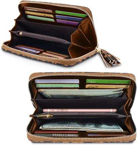 Miniatura 2 de Carteras para mujer, de piel sintética, tarjetero organizador con borla y correa de muñeca