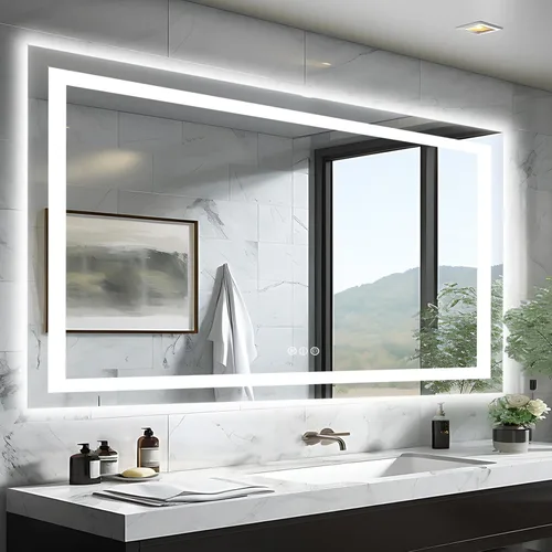 Miniatura 13 de EchosLife Espejos de baño LED de 20 x 28 pulgadas para pared, marco de aluminio negro (frontal y retroiluminado), espejo de tocador antivaho