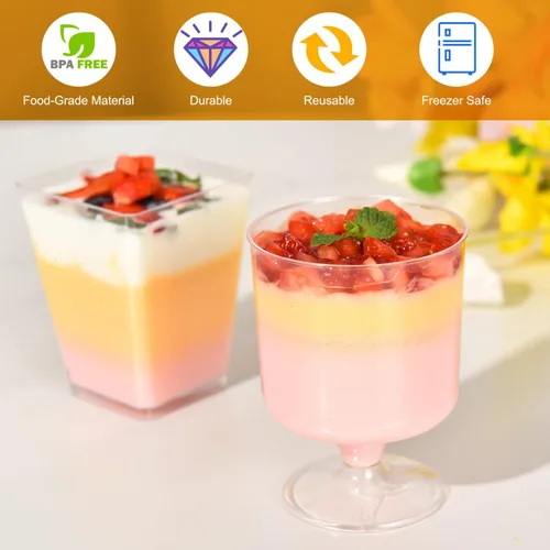Miniatura 3 de 100 Pack Plastic Dessert Cups with Spoons, 5 oz Clear Small Mini Dessert Cups with Spoons, Dessert Shooter Cups for Party, Plastic Parfait Cup
