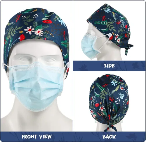 Miniatura 3 de 6 gorras quirúrgicas con botones y banda para el sudor ajustable para mujeres y hombres multicolor Multi