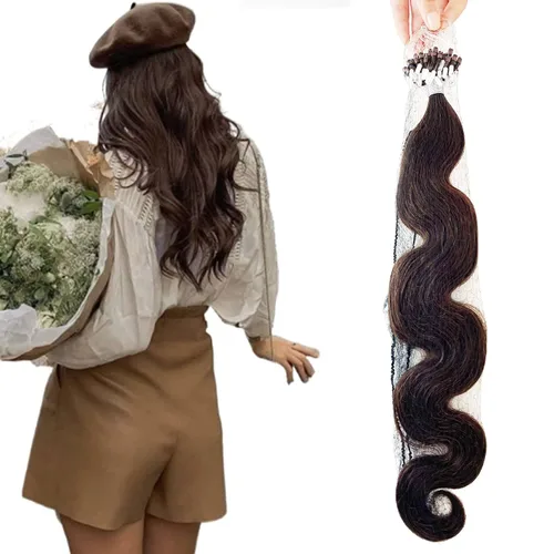Miniatura 21 de Extensiones de cabello humano microlink de 16 pulgadas, extensiones de cabello natural suave de microcuentas, color #1 negro azabache, 100% cabello