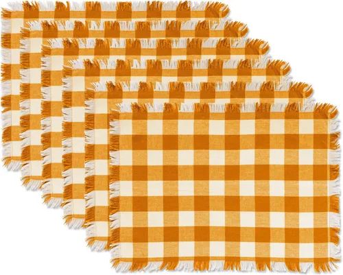 Miniatura 26 de DII - Colección de mesa con flecos pesados y cuadros, camino de mesa, 14x72 pulgadas, calabaza y especias Naranja