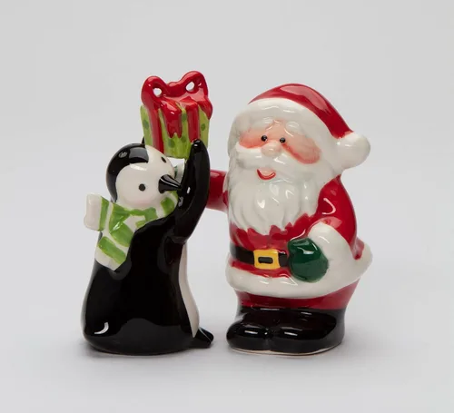 Miniatura 3 de Juego de salero y pimentero de Papá Noel de cerámica fina con pingüino, 3-1/2 pulgadas de alto
