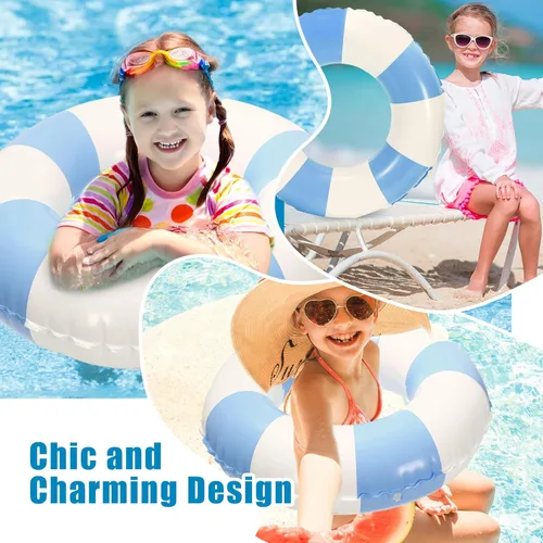 Miniatura 5 de Whaline Flotador inflable de natación de 4 piezas, anillo de natación a rayas, divertido estampado para piscina, tumbona, tubo para verano, Azul