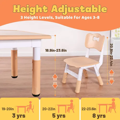 Miniatura 3 de FUNLIO Juego de mesa y 4 sillas para niños, juego de mesa y sillas para niños de 3 a 8 años, fácil de limpiar, mesa de artes y manualidades