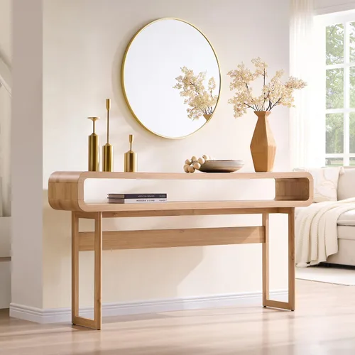Miniatura 3 de IFGET - Mesa de consola larga de 63 pulgadas, mesa moderna de entrada de 31.5" de altura con estante de almacenamiento abierto, diseño de perfil