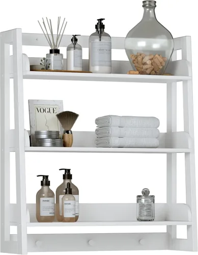 UTEX Estante de pared para baño, organizador de estante de almacenamiento sobre el inodoro, estante de montaje en pared de 3 niveles con gancho,