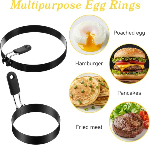 Miniatura 4 de Juego de 8 anillos de huevo de 3.5 pulgadas, molde para panqueques de 6 pulgadas con mango de silicona, anillo de huevo para panqueques, moldes