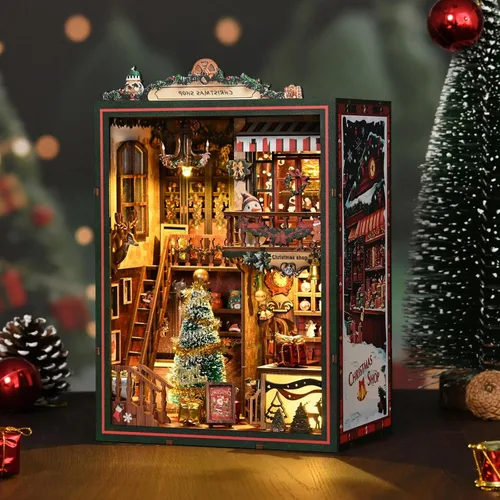 Miniatura 10 de Kit de rincón de libros, casa en miniatura de madera 3D Biblioteca de rimas antiguas para decoración de estanterías, manualidades relajantes