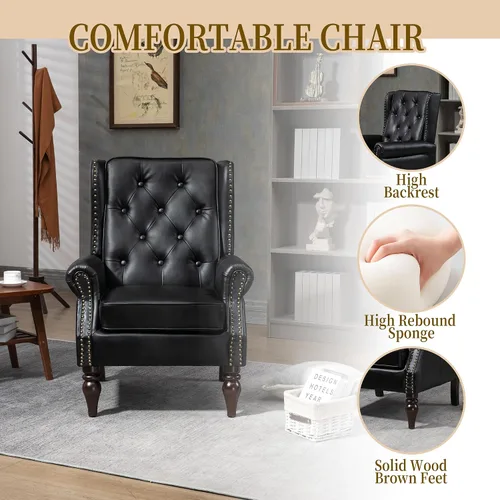 Miniatura 5 de Sillón de respaldo alto de mediados de siglo, moderna silla de salón, silla de sala de estar, silla de barril de piel sintética con hebilla