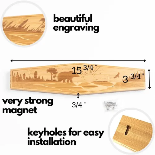 Miniatura 5 de Soporte de cuchillos mangético de alta calidad de 16 pulgadas para pared, imán grabado resistente para cuchillos, a rayas magnéticas de pared o Oso
