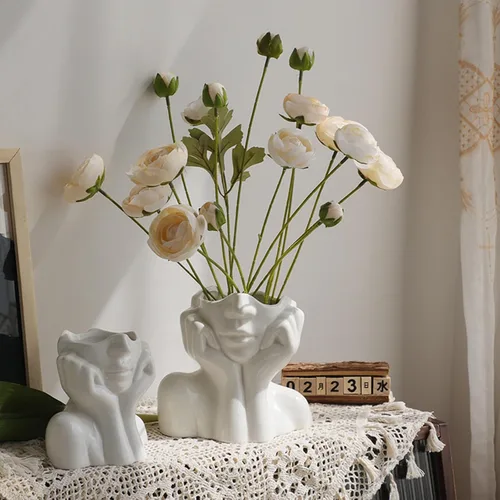 Miniatura 3 de Jarrón de cerámica con forma de mujer, ideal para decoración de estante, moderno florero para decoración de mesa, florero pequeño de granja