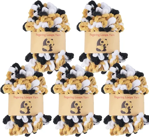 Miniatura 14 de Shenlin - Paquete de 5 hilos de felpilla gruesa para tejer a mano, lavable a máquina, de poliéster, esponjoso, grueso, voluminoso, para bufandas