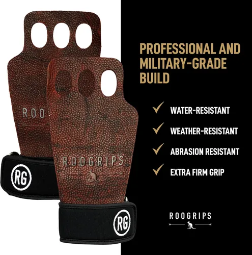 Miniatura 6 de RooGrips Empuñaduras de cuero de alta calidad de 3 dedos para barras de gimnasia, entrenamiento cruzado, gimnasio y entrenamientos en casa, barras