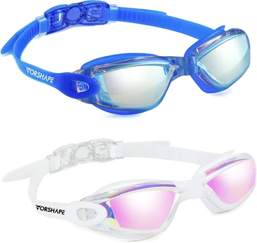 Gafas de natación: paquete de 2 gafas de natación antivaho, sin fugas, protección UV, para adultos, hombres, mujeres, jóvenes Azul & blanco