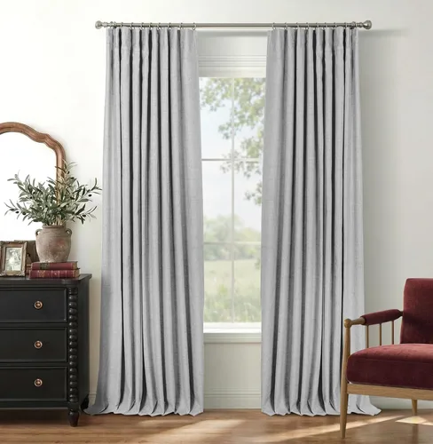Miniatura 23 de INOVADAY Cortinas 100% opacas para dormitorio, cortinas opacas de 84 pulgadas de largo, cortinas opacas de lino con anillos de clip, aislamiento