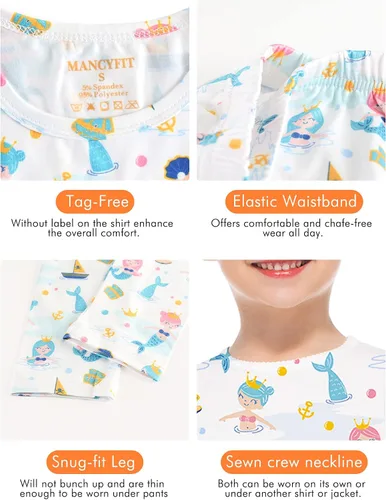 Miniatura 4 de MANCYFIT Ropa interior térmica para niñas, con forro polar largo, capa base para niños, ultra suave