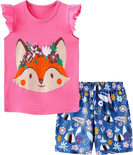 Youlebao Conjunto de pantalones cortos para niñas pequeñas, conjunto de ropa de verano casual de algodón y pantalones cortos