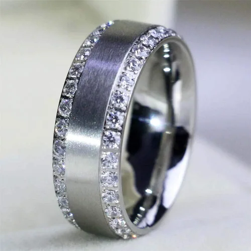 Miniatura 5 de LOVERSRING Juego de 3 anillos para parejas para él y para ella para mujer chapado en oro blanco corazón y titanio anillo de boda