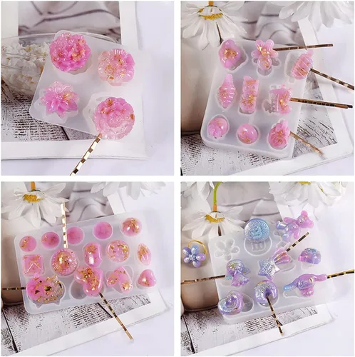 Miniatura 3 de 8 moldes de resina para el cabello con 20 horquillas doradas, accesorios para pasadores para el cabello, moldes de silicona para resina epoxi