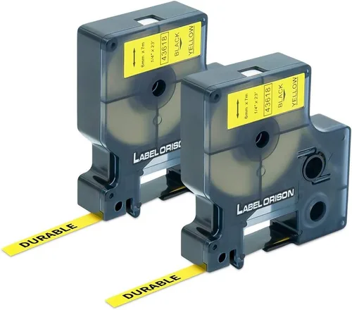 -Cinta de etiquetas D1 43618 negro sobre amarillo compatible con Dymo LabelManager 160 280 420P PnP 220P 360D 450 210D, 1/4" x 23' (6mmx7m), 2