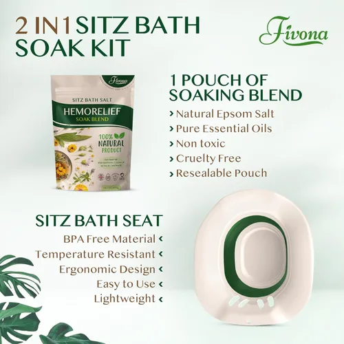 Miniatura 2 de Fivona Kit de baño 2 en 1 sobre el asiento del inodoro con mezcla de sal de Epsom con aceites esenciales para hemorroides y cuidado posparto, ideal