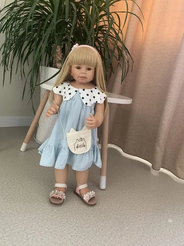 Miniatura 2 de iCradle Muñecas Reborn de 28 pulgadas para niñas pequeñas rubias de pelo largo de vinilo de cuerpo completo Reborn muñecas hechas a mano