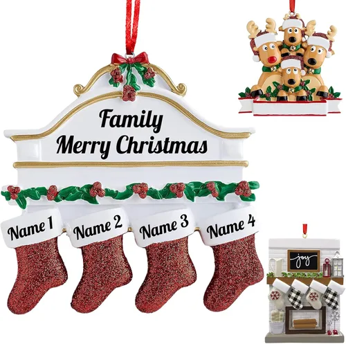 Miniatura 18 de Adornos de Navidad personalizados 2025, repisa de chimenea, familia de 2/3/4/5/6 nombres de miembros de la familia Joy para decoraciones de árbol